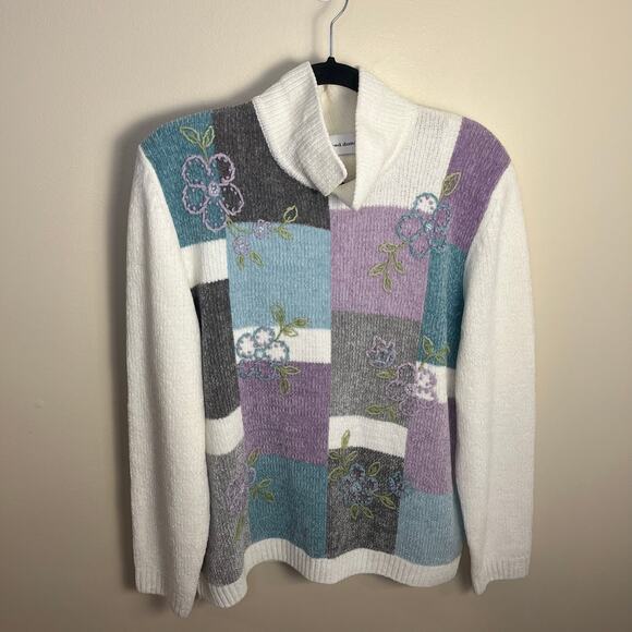 Alfred Dunner Chenille Sweater Floral Patchwork Grandma Size Large - Picture 3 of 9